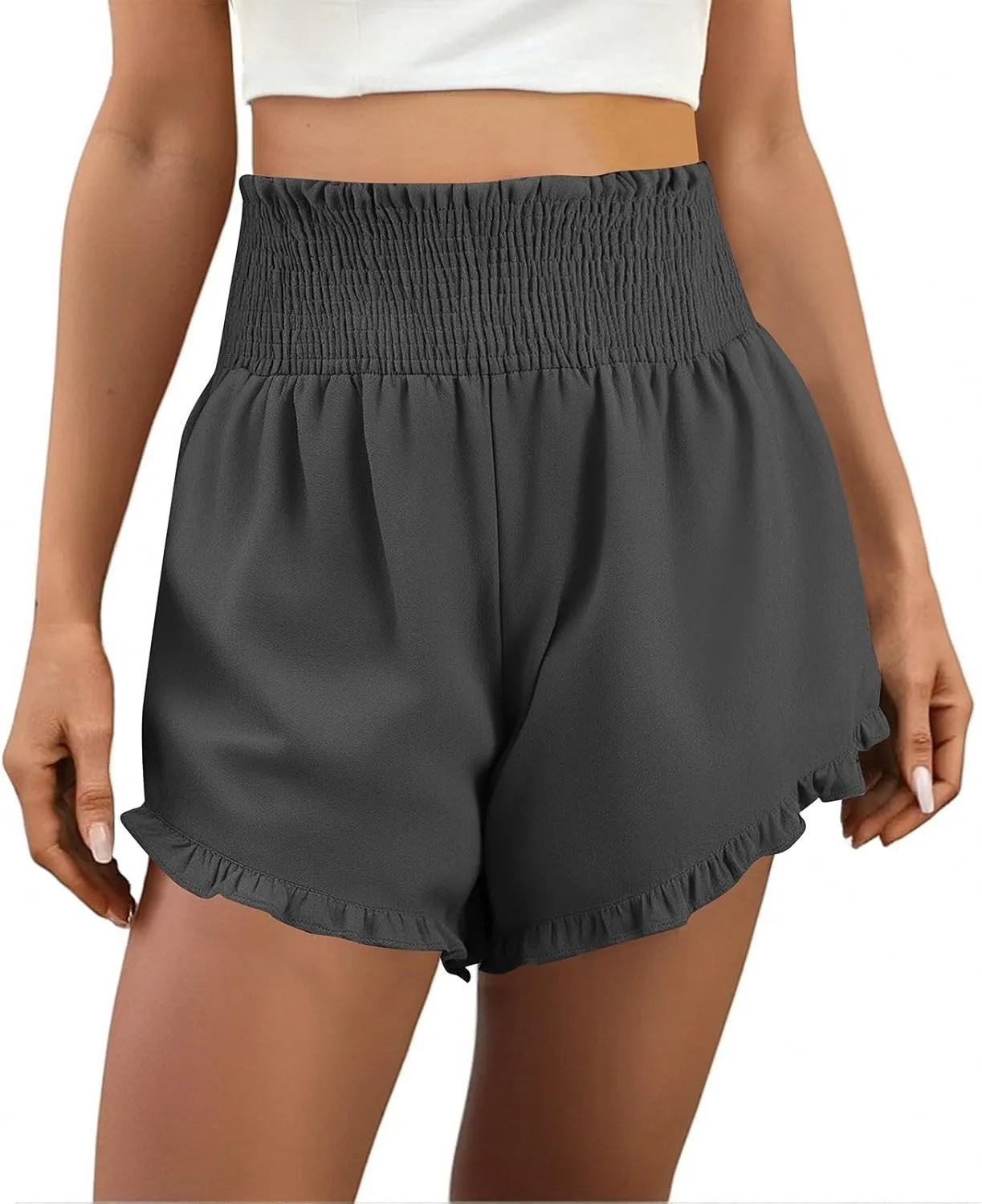 Casual Summer Shorts Women High Waisted Linen Beach Wide Leg Drawstring Lightweight Comfy Vacation Outfit Pockets