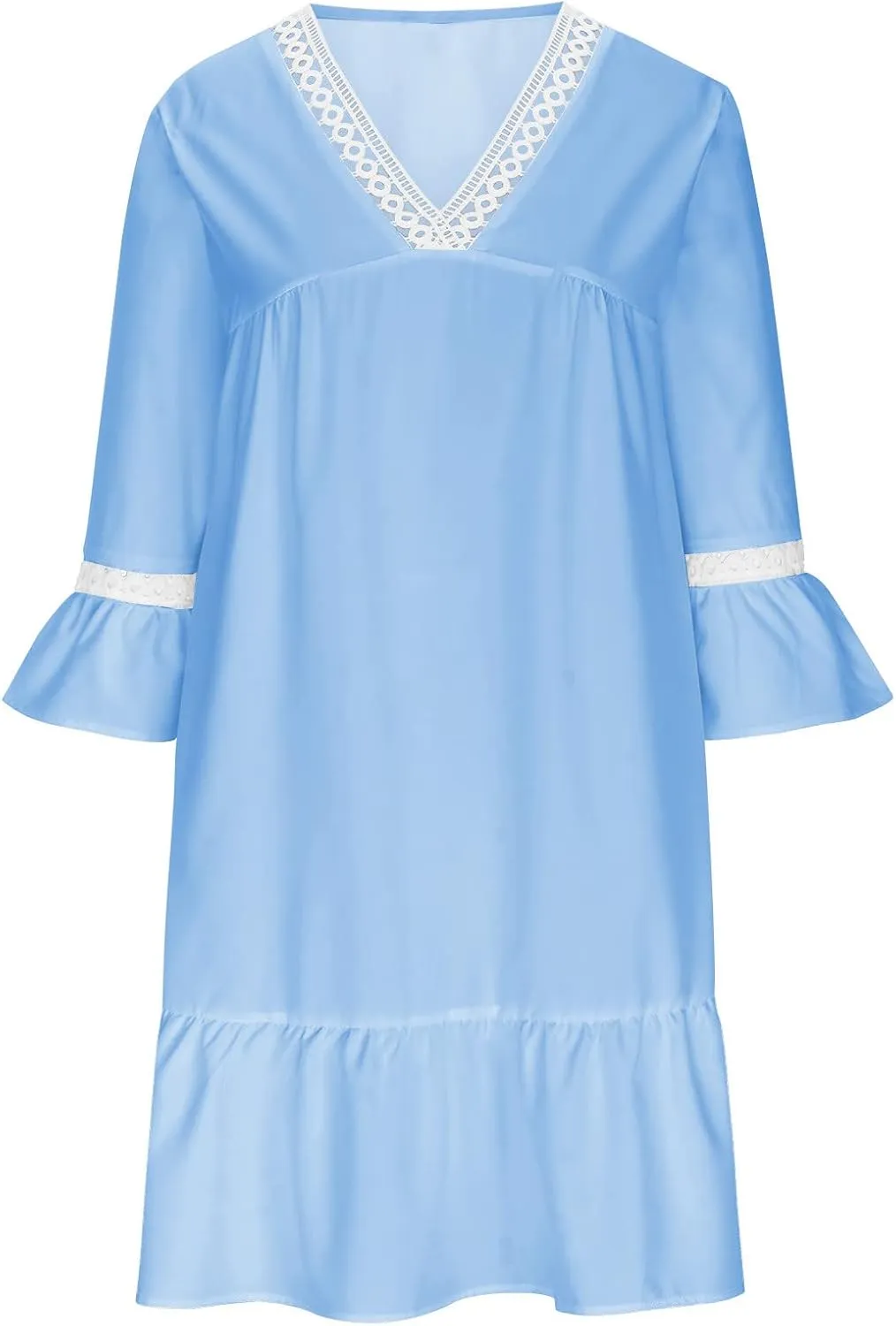 Ceboyel Women's Lace Trimmed Tunic Dress Ruffle Casual Spring Break Dresses V Neck Flowy Dress Gradient College Clothes 2023