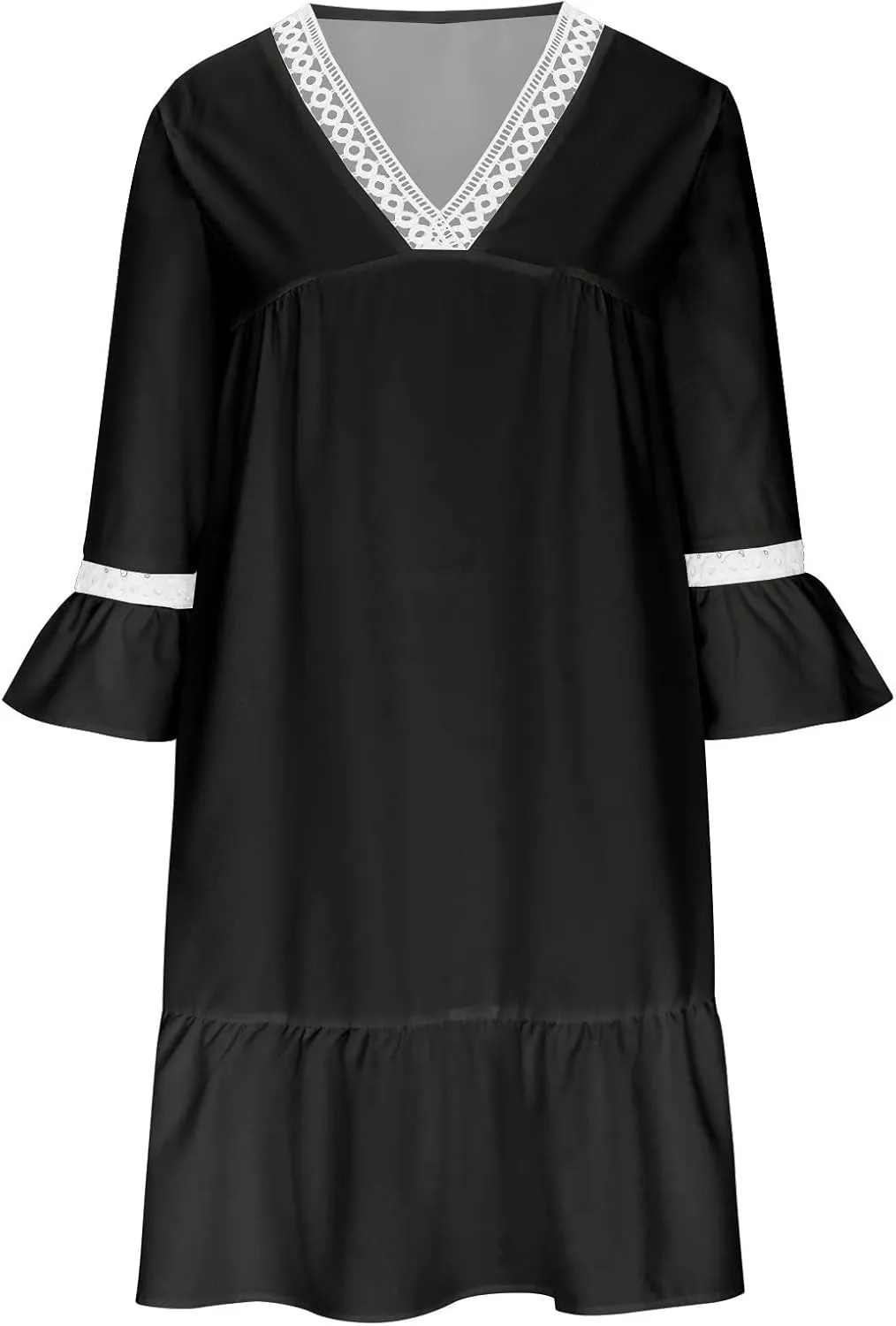 Ceboyel Women's Lace Trimmed Tunic Dress Ruffle Casual Spring Break Dresses V Neck Flowy Dress Gradient College Clothes 2023