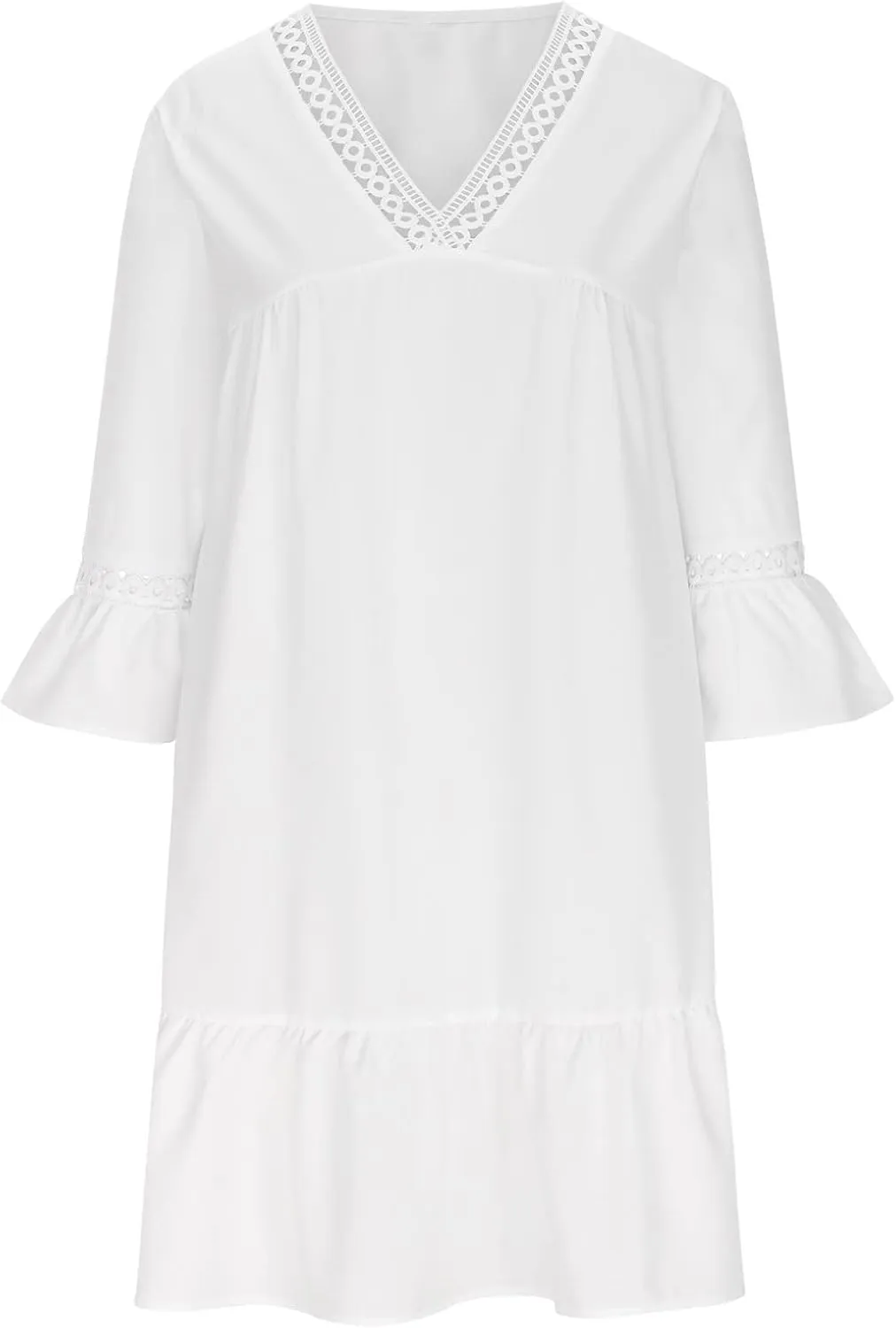 Ceboyel Women's Lace Trimmed Tunic Dress Ruffle Casual Spring Break Dresses V Neck Flowy Dress Gradient College Clothes 2023