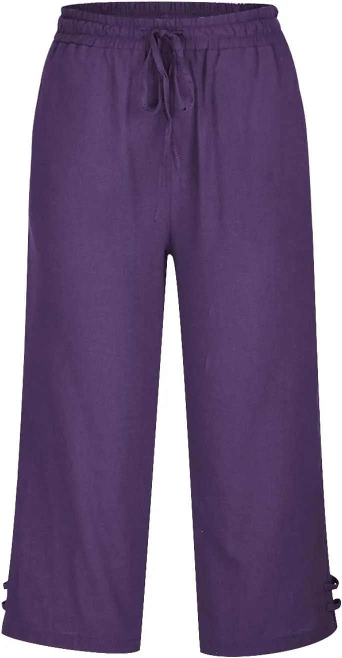 Ceboyel Womens Linen Pants 2023 Summer Casual Capri Pants Cropped Tapered Lightweight Pants Travel Beach Outfits with Pocket