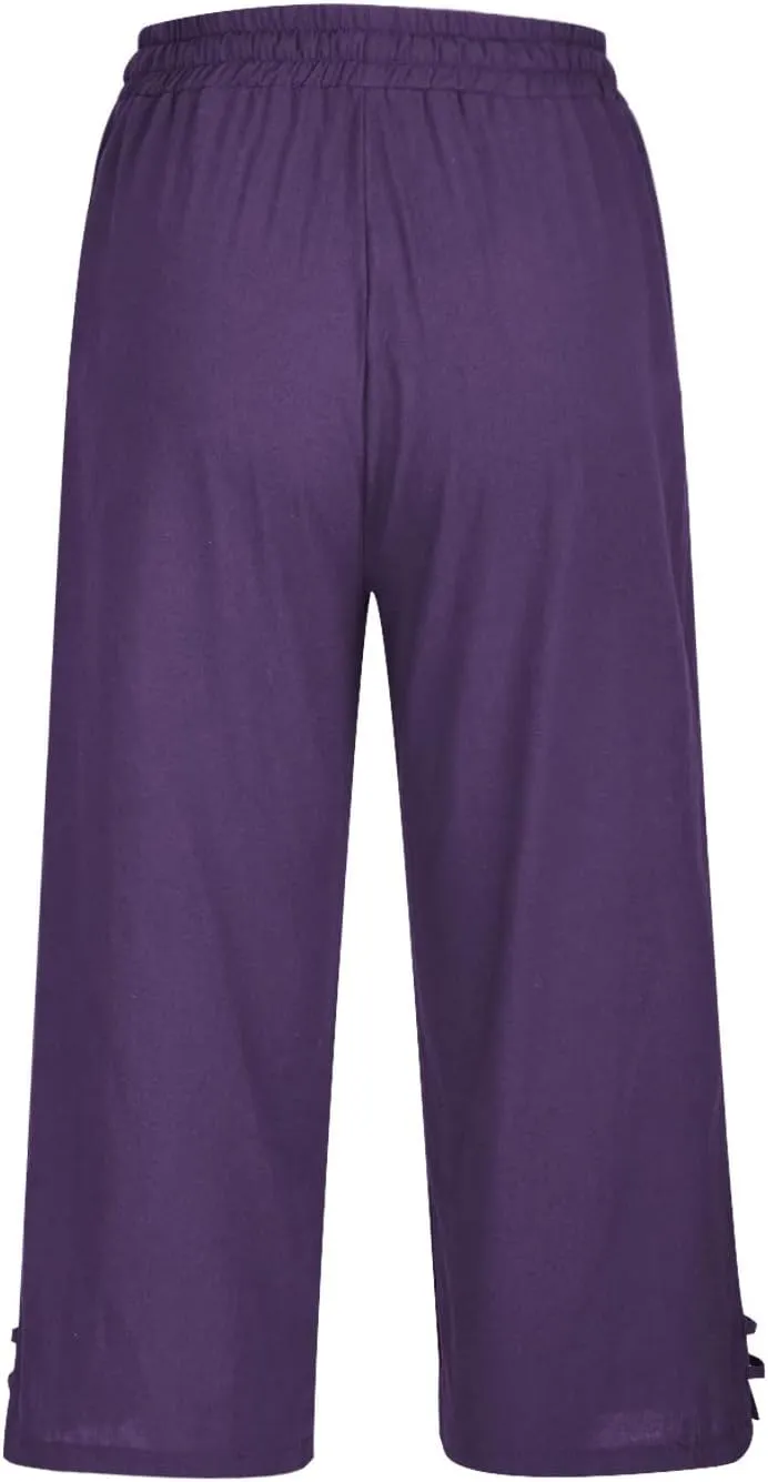 Ceboyel Womens Linen Pants 2023 Summer Casual Capri Pants Cropped Tapered Lightweight Pants Travel Beach Outfits with Pocket