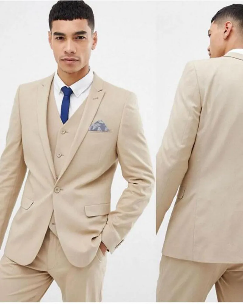 Champagne 3 Pieces Men Formal Wedding Suits ,Prom Suits 2020 trajes de novia (Jacket  vest Pants))