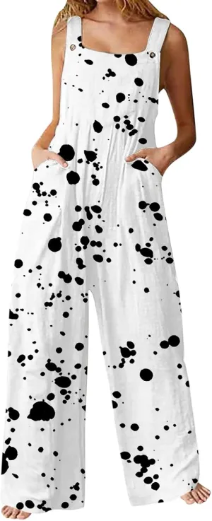cooki Jumpsuit for Women Dressy Summer Casual Wide Leg Stretchy Tie Dye Overalls Wide Leg Bib Pants Vacation Beach Rompers