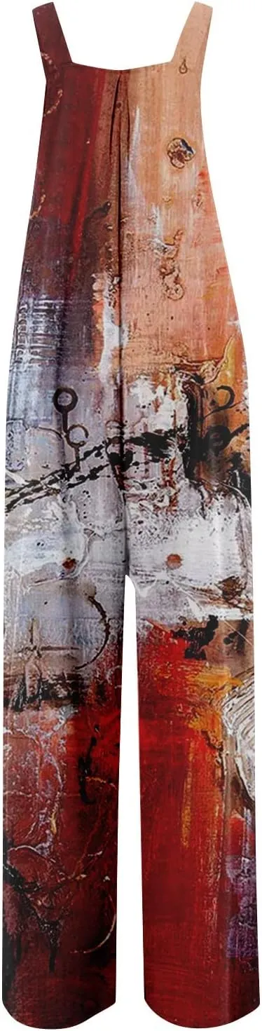 cooki Jumpsuit for Women Dressy Summer Casual Wide Leg Stretchy Tie Dye Overalls Wide Leg Bib Pants Vacation Beach Rompers