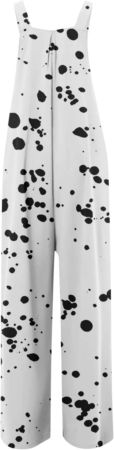 cooki Jumpsuit for Women Dressy Summer Casual Wide Leg Stretchy Tie Dye Overalls Wide Leg Bib Pants Vacation Beach Rompers
