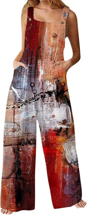 cooki Jumpsuit for Women Dressy Summer Casual Wide Leg Stretchy Tie Dye Overalls Wide Leg Bib Pants Vacation Beach Rompers