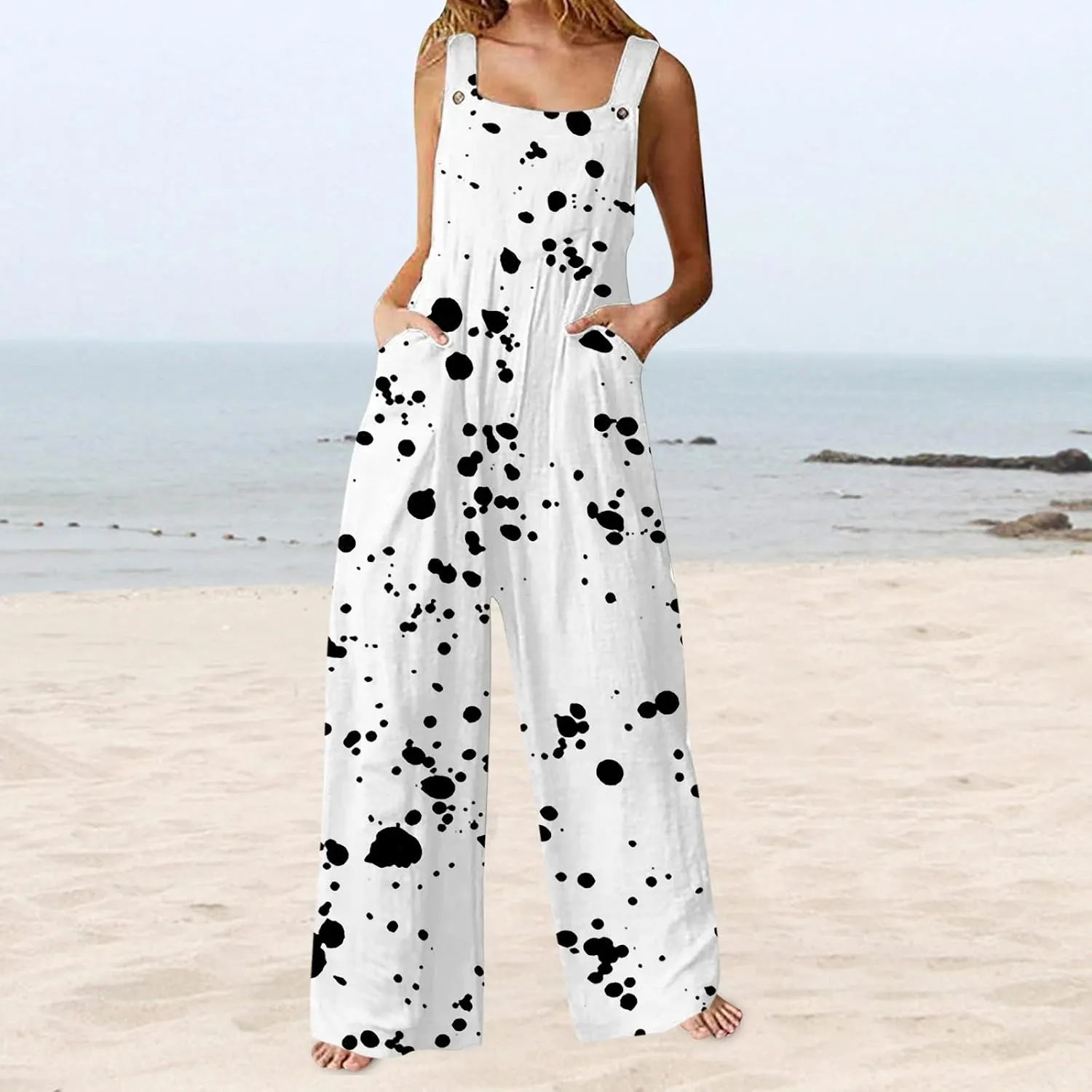 cooki Jumpsuit for Women Dressy Summer Casual Wide Leg Stretchy Tie Dye Overalls Wide Leg Bib Pants Vacation Beach Rompers