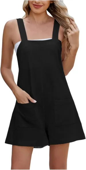 cooki Women's Summer Casual Wide Leg Romper Shorts with Pockets Vacation Beach Short Jumpsuits Dressy Cotton Linen Overalls