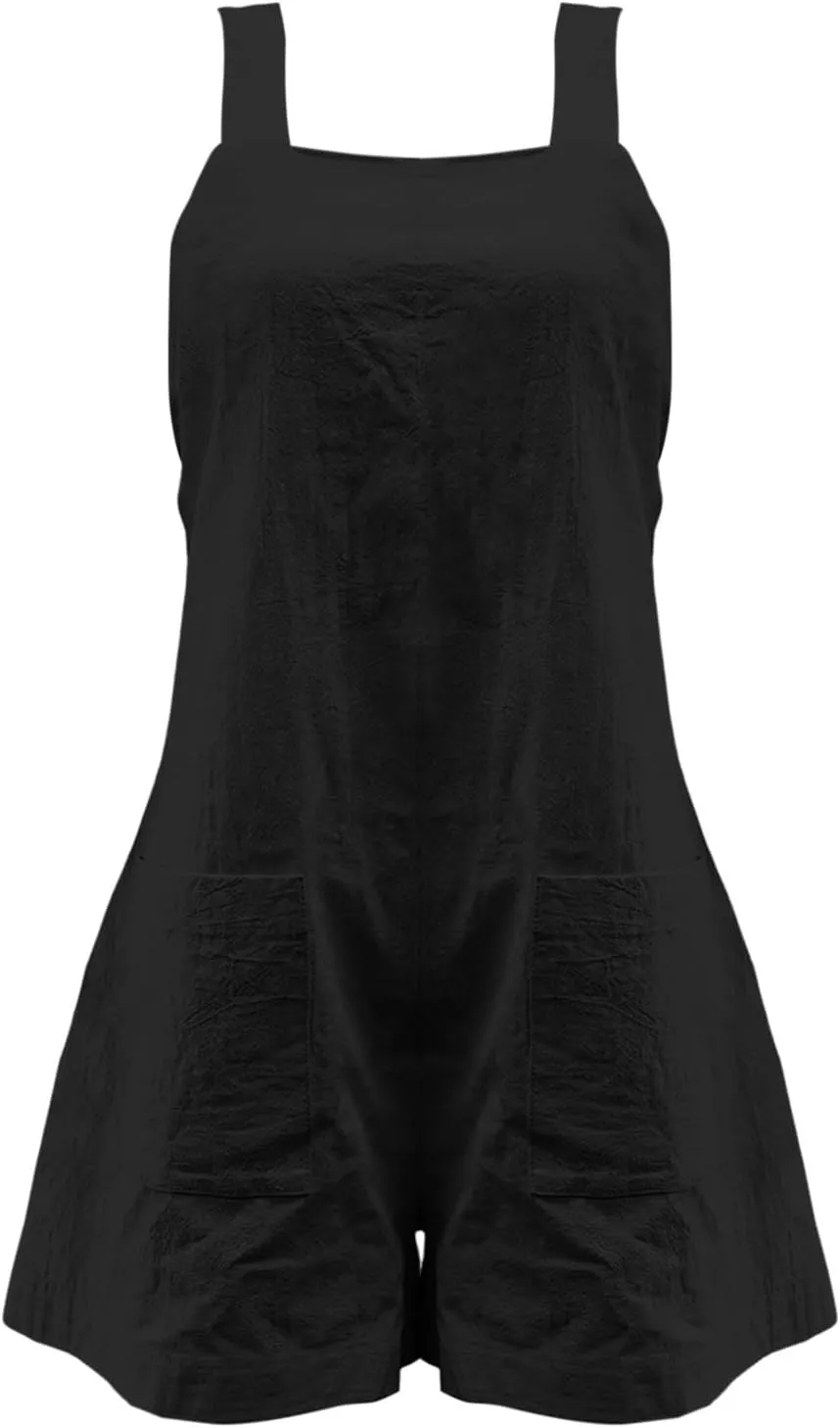 cooki Women's Summer Casual Wide Leg Romper Shorts with Pockets Vacation Beach Short Jumpsuits Dressy Cotton Linen Overalls
