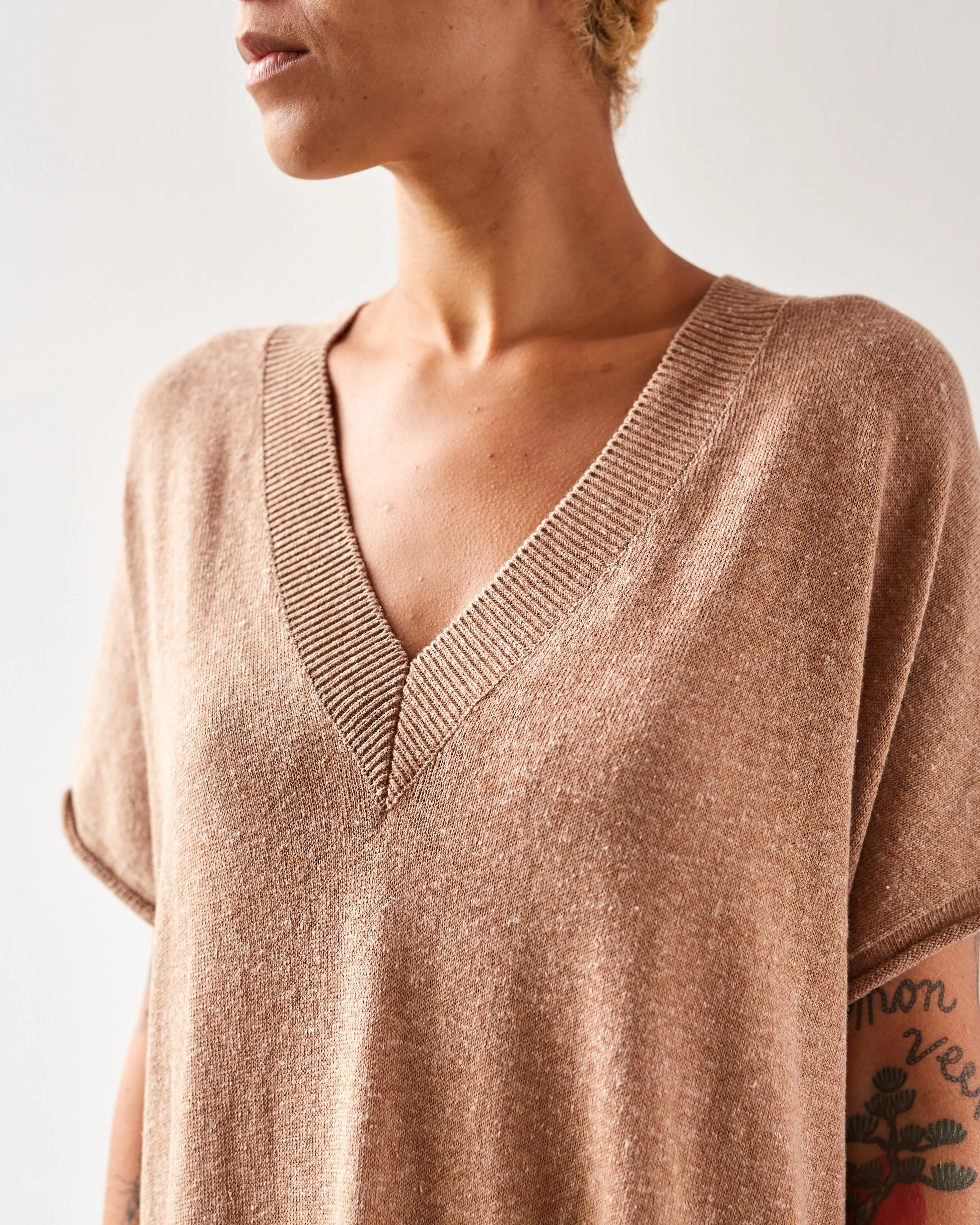 Cordera Soft Cotton V-Neck Dress, Nougat