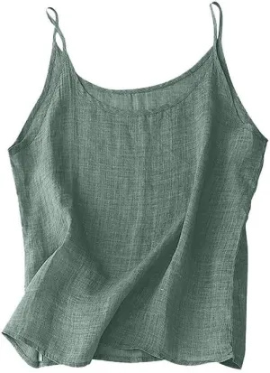 Cotton Linen Camisole Tops for Women Solid Spaghetti Strap Loose Fit Tank Top Summer 2025 Casual Sleeveless Shirts