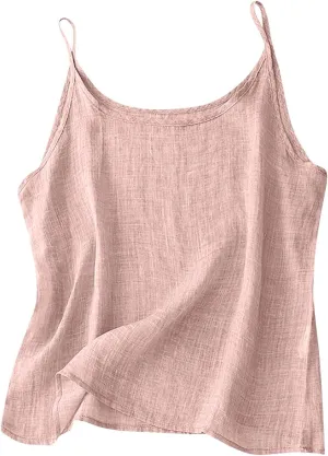Cotton Linen Camisole Tops for Women Solid Spaghetti Strap Loose Fit Tank Top Summer 2025 Casual Sleeveless Shirts