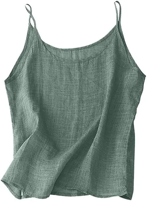 Cotton Linen Camisole Tops for Women Solid Spaghetti Strap Loose Fit Tank Top Summer 2025 Casual Sleeveless Shirts