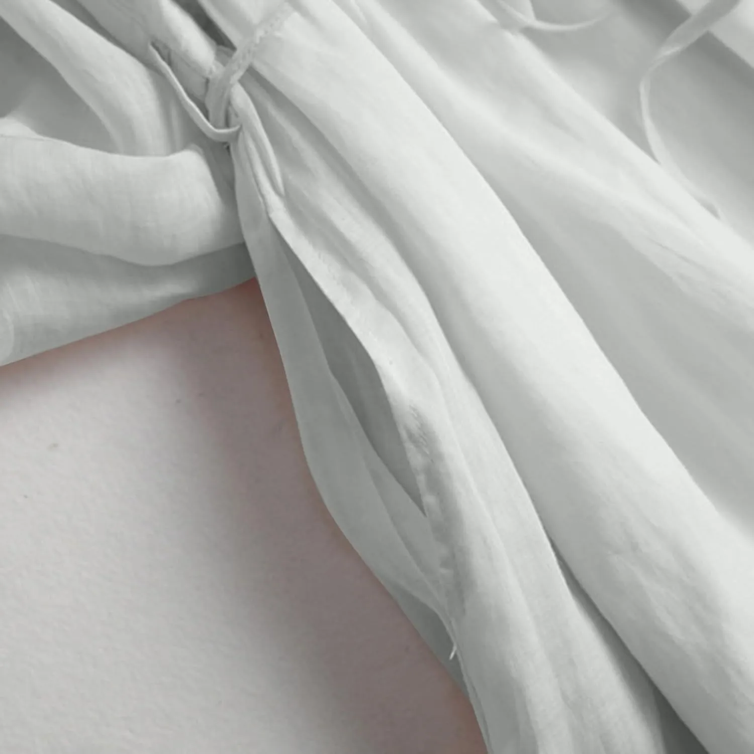 Cotton Linen Long Sleeve Loose Linen Dress for Women Casual Drawstring Waist Summer Vacation Relax Beachwear Resort