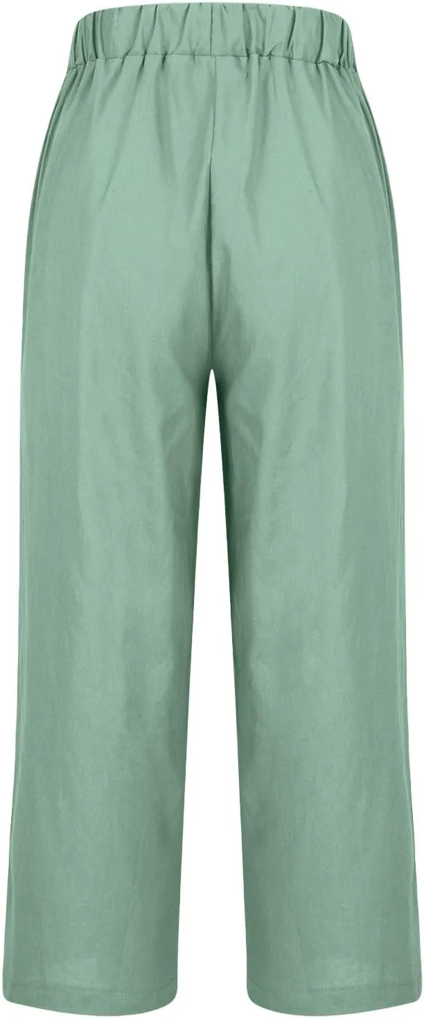 Cotton Linen Pants for Women High Elastic Waist Trousers Summer Lounge Straight Leg Pant Beach Vacation Outfit 2025