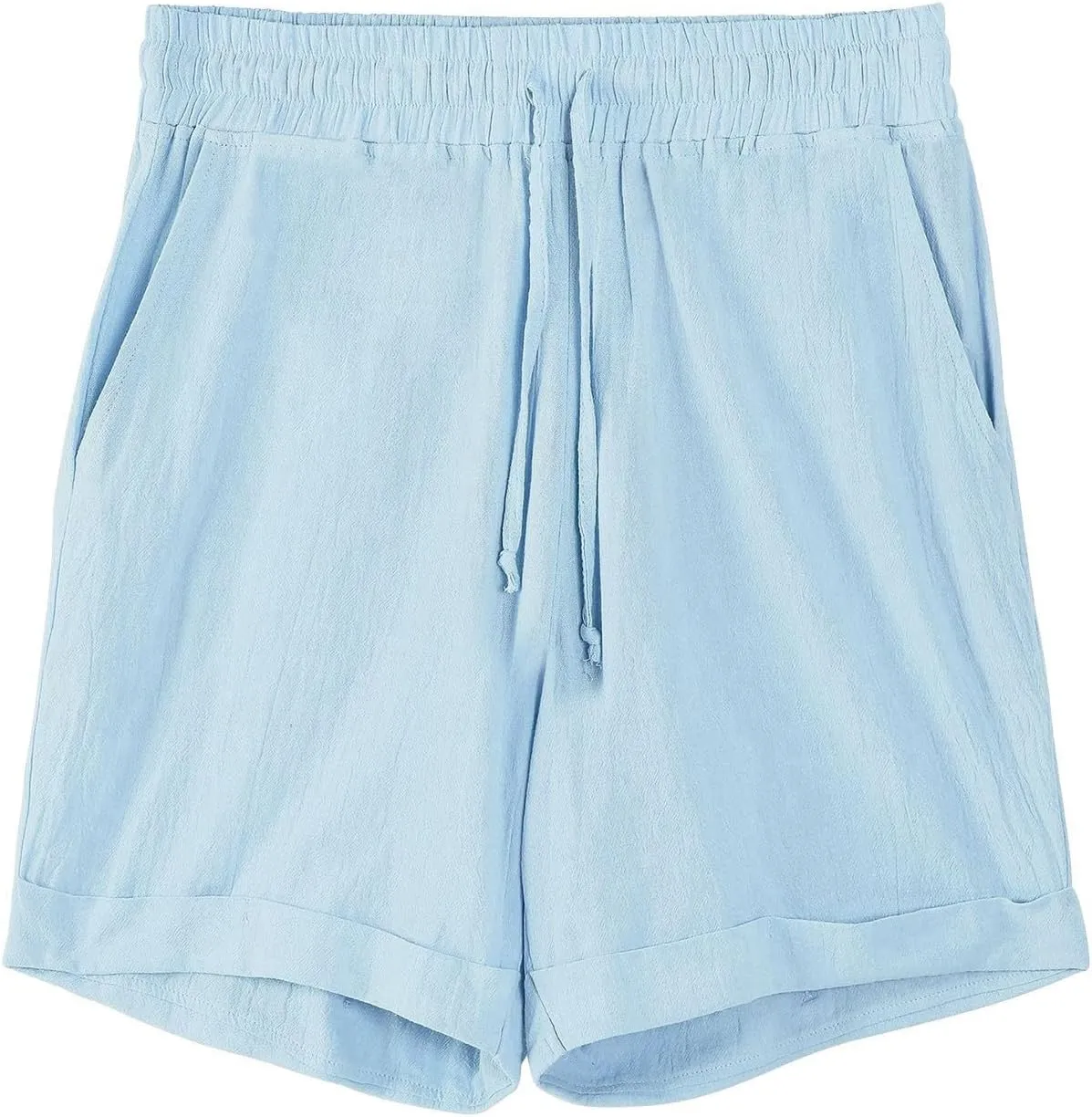 Cotton Linen Shorts for Men Knee Length Elastic Waist Drawstring Lightweight Breathable Casual Lounge Shorts