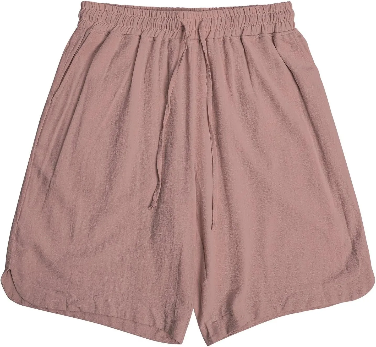 Cotton Linen Shorts for Men Knee Length Lightweight Breathable Elastic Waist Drawstring Casual Lounge Shorts