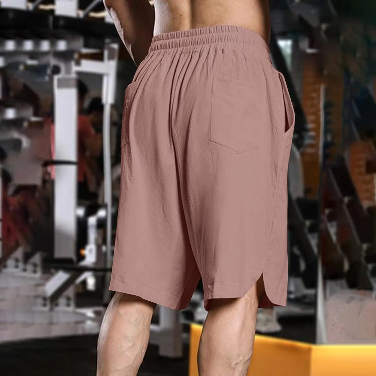 Cotton Linen Shorts for Men Knee Length Lightweight Breathable Elastic Waist Drawstring Casual Lounge Shorts