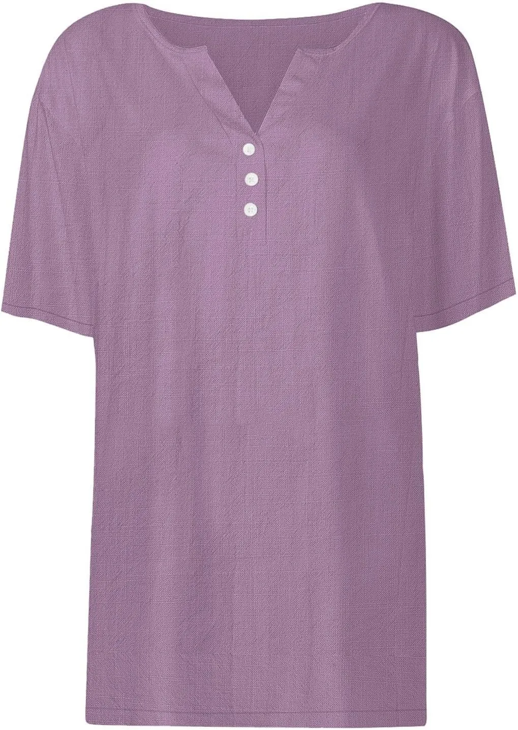 Cotton Linen Tops for Women Loose Fit V Neck Button Down Henley Shirts Summer Short Sleeve Blouse Beach Tee Shirt