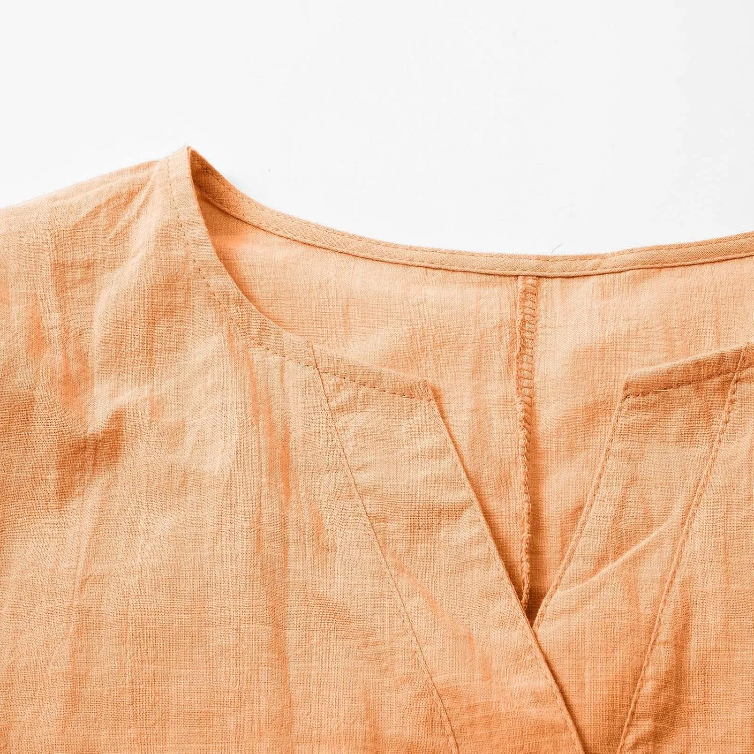 Cotton Linen Tops for Women Loose Fit V Neck Button Down Henley Shirts Summer Short Sleeve Blouse Beach Tee Shirt