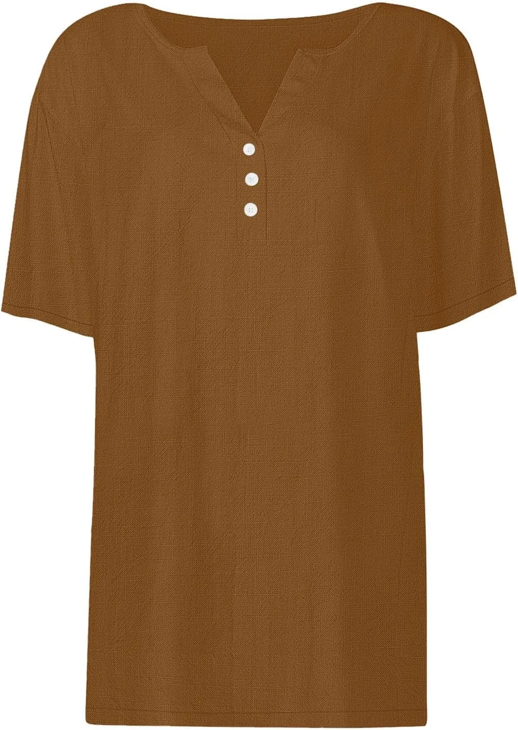 Cotton Linen Tops for Women Loose Fit V Neck Button Down Henley Shirts Summer Short Sleeve Blouse Beach Tee Shirt