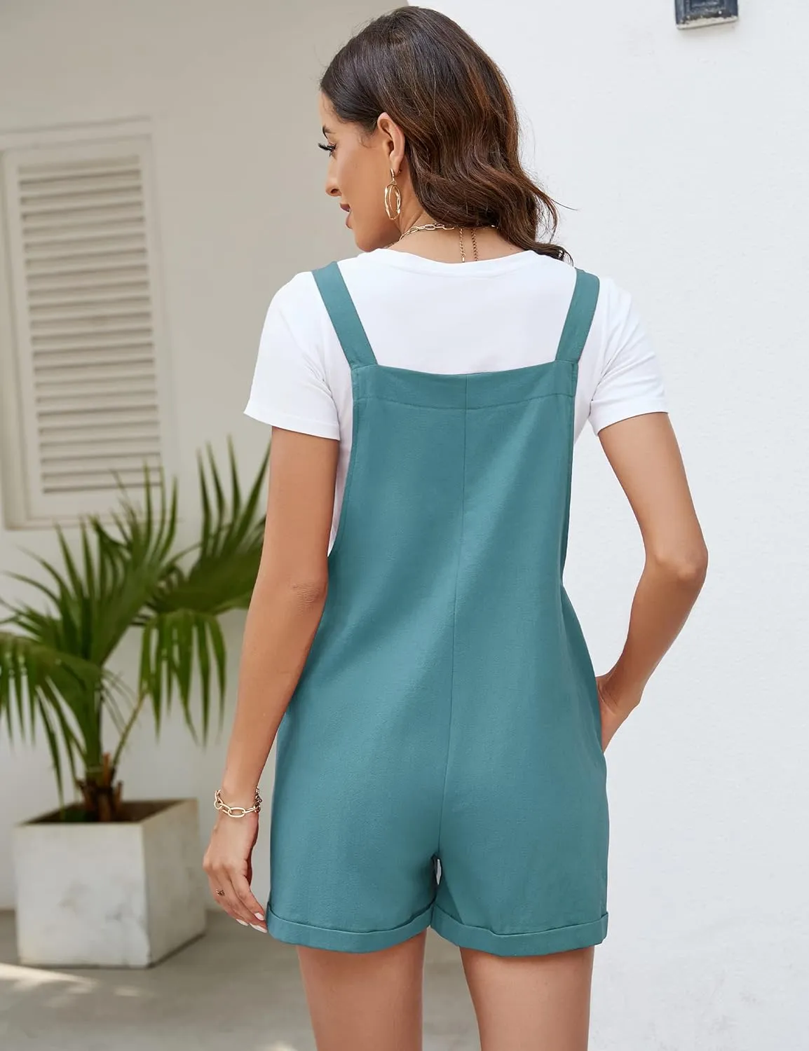 COZYPOIN Women's Casual Overalls Summer Shorts Cotton Linen Jumpsuits Rompers with Pockets