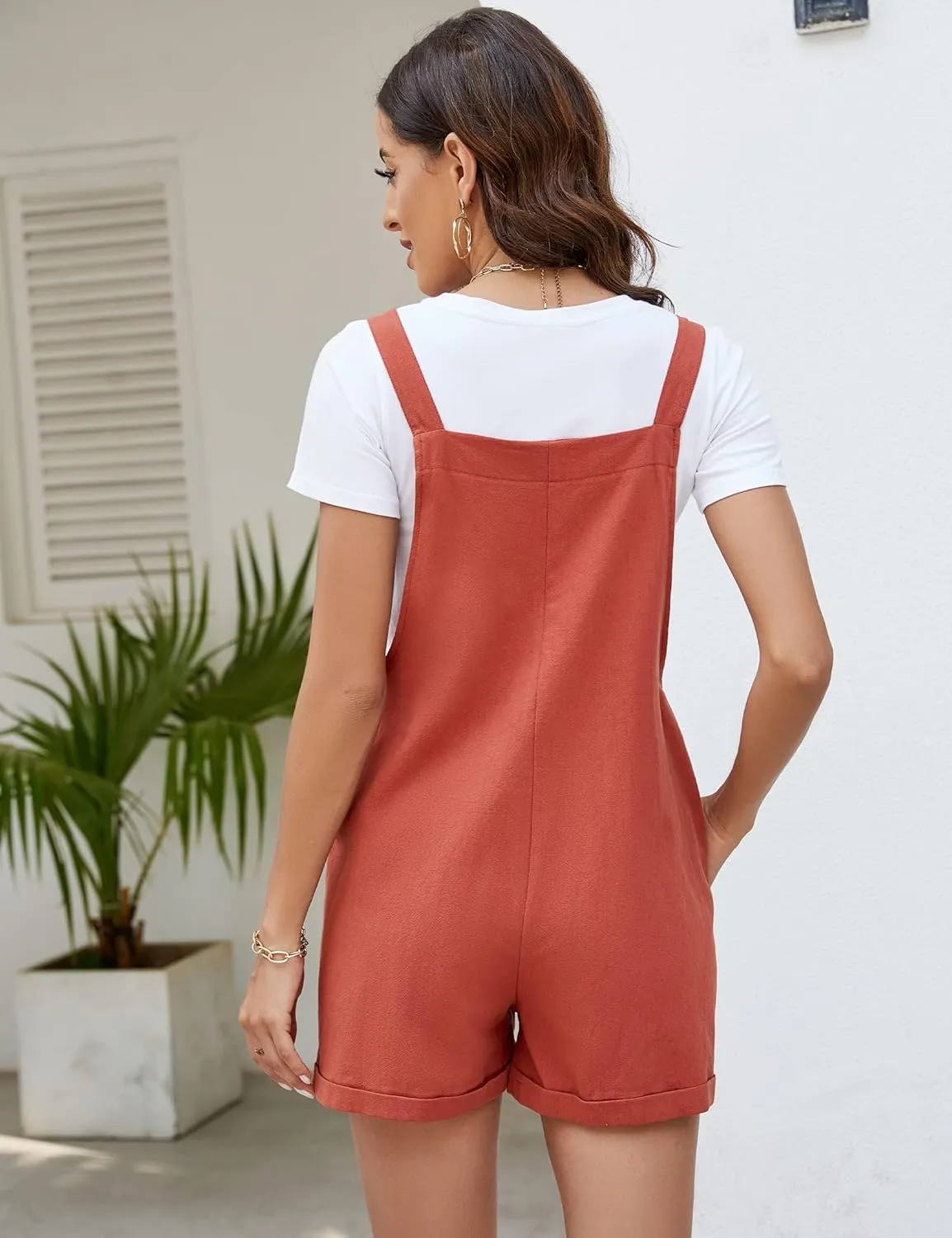 COZYPOIN Women's Casual Overalls Summer Shorts Cotton Linen Jumpsuits Rompers with Pockets