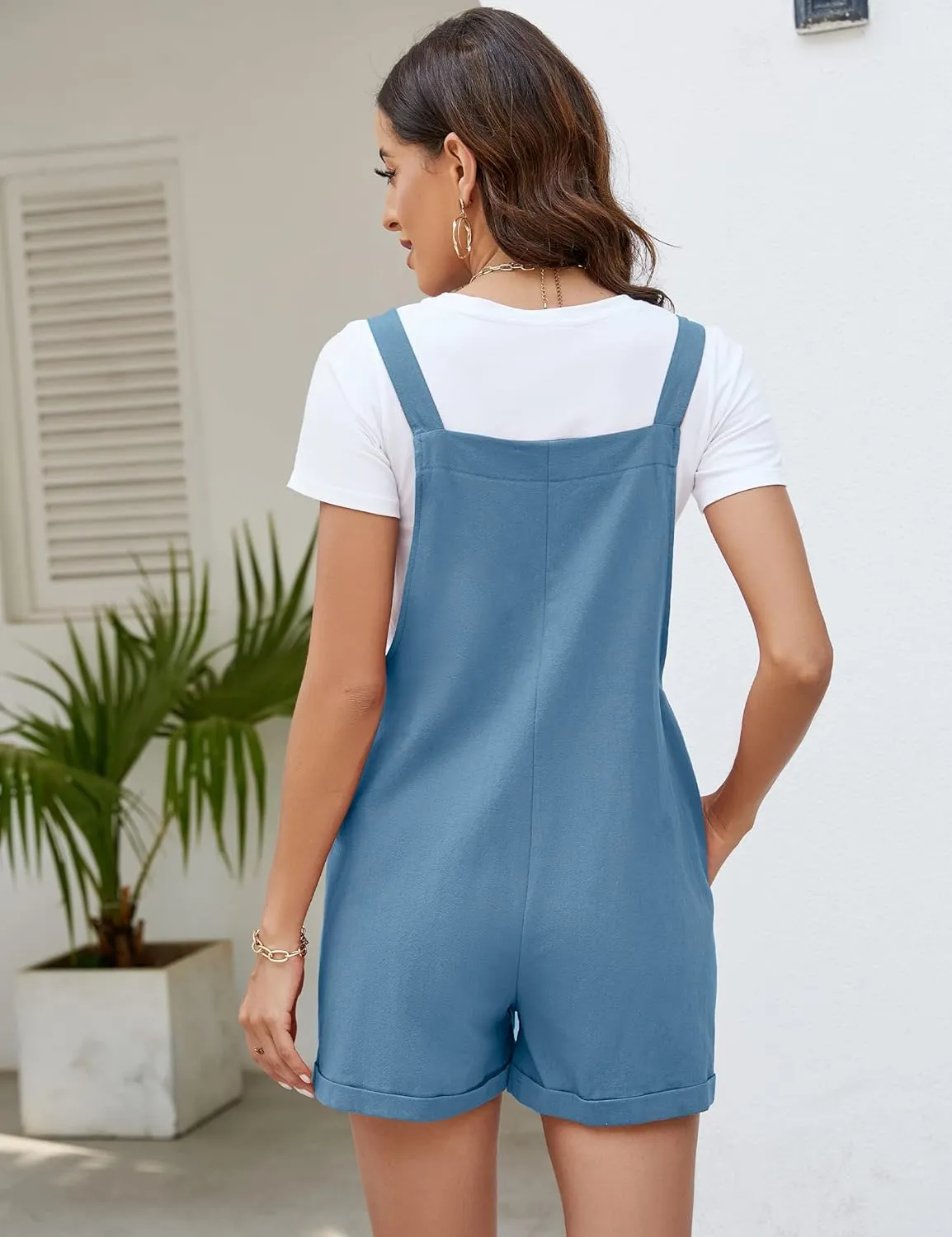 COZYPOIN Women's Casual Overalls Summer Shorts Cotton Linen Jumpsuits Rompers with Pockets