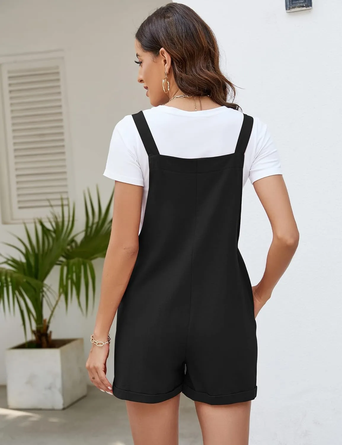 COZYPOIN Women's Casual Overalls Summer Shorts Cotton Linen Jumpsuits Rompers with Pockets