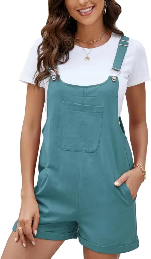 COZYPOIN Women's Casual Overalls Summer Shorts Cotton Linen Jumpsuits Rompers with Pockets