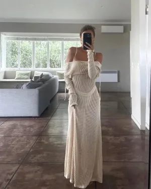 Crochet maxi beach cover up dress