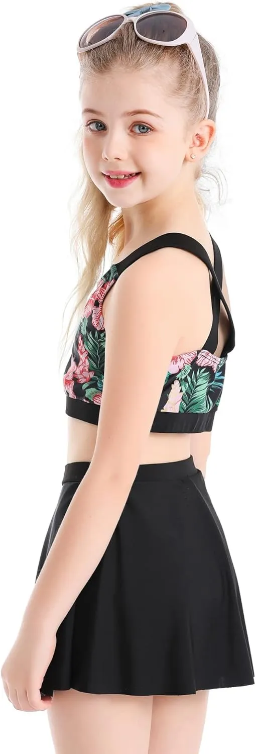 Cutemile Little Girls Two Piece Tankini Swimsuit Summer Boyshort Bathing Suit Beach Rash Guard Swimwear 6-13 Years