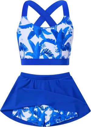 Cutemile Little Girls Two Piece Tankini Swimsuit Summer Boyshort Bathing Suit Beach Rash Guard Swimwear 6-13 Years