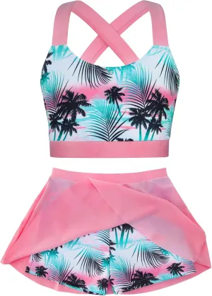 Cutemile Little Girls Two Piece Tankini Swimsuit Summer Boyshort Bathing Suit Beach Rash Guard Swimwear 6-13 Years