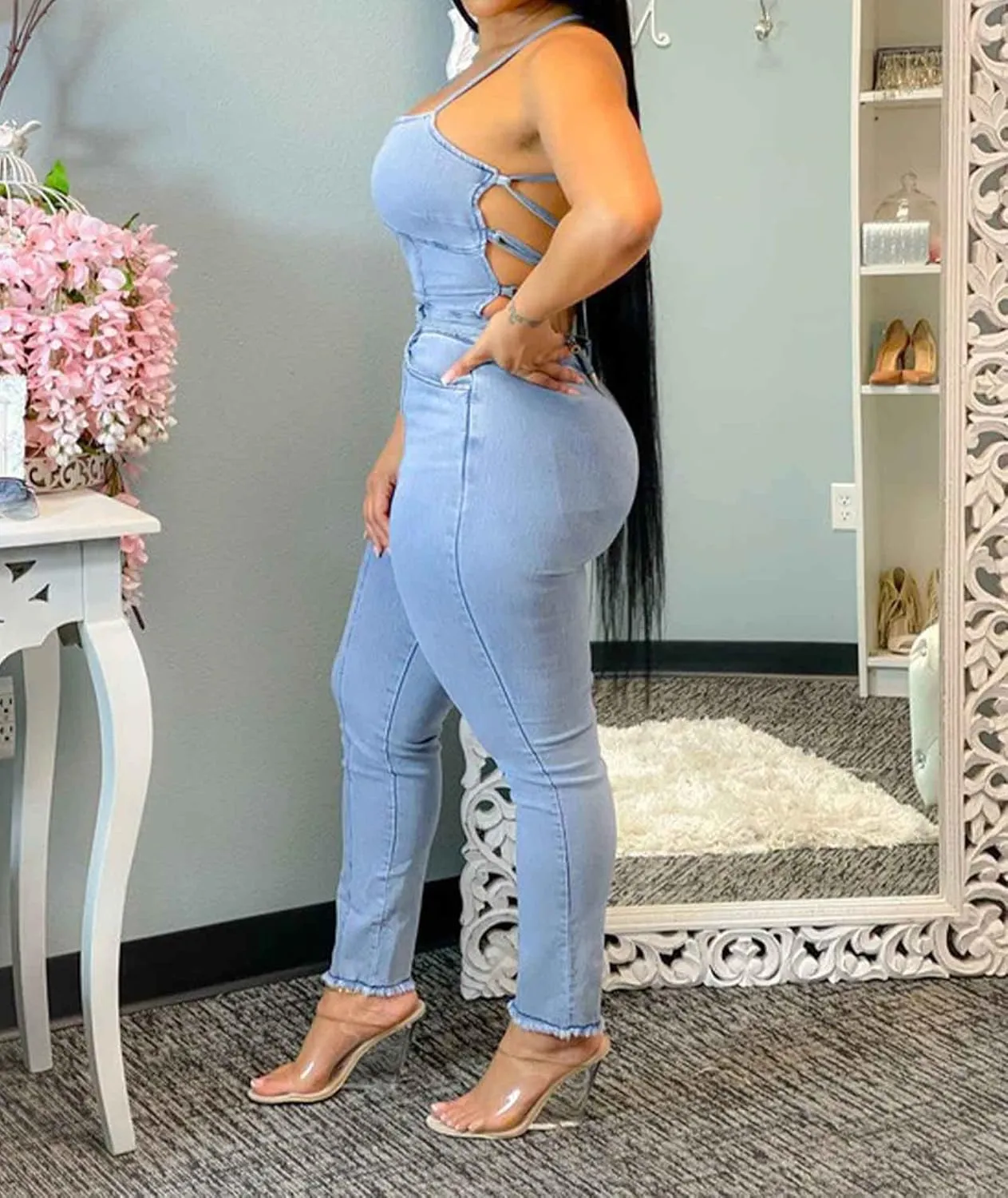 ECDAHICC Womens Sexy Short Sleeve Night Club Denim Jumpsuits Rompers Mini Shorts One Piece Stretchy Rompers with Pocket