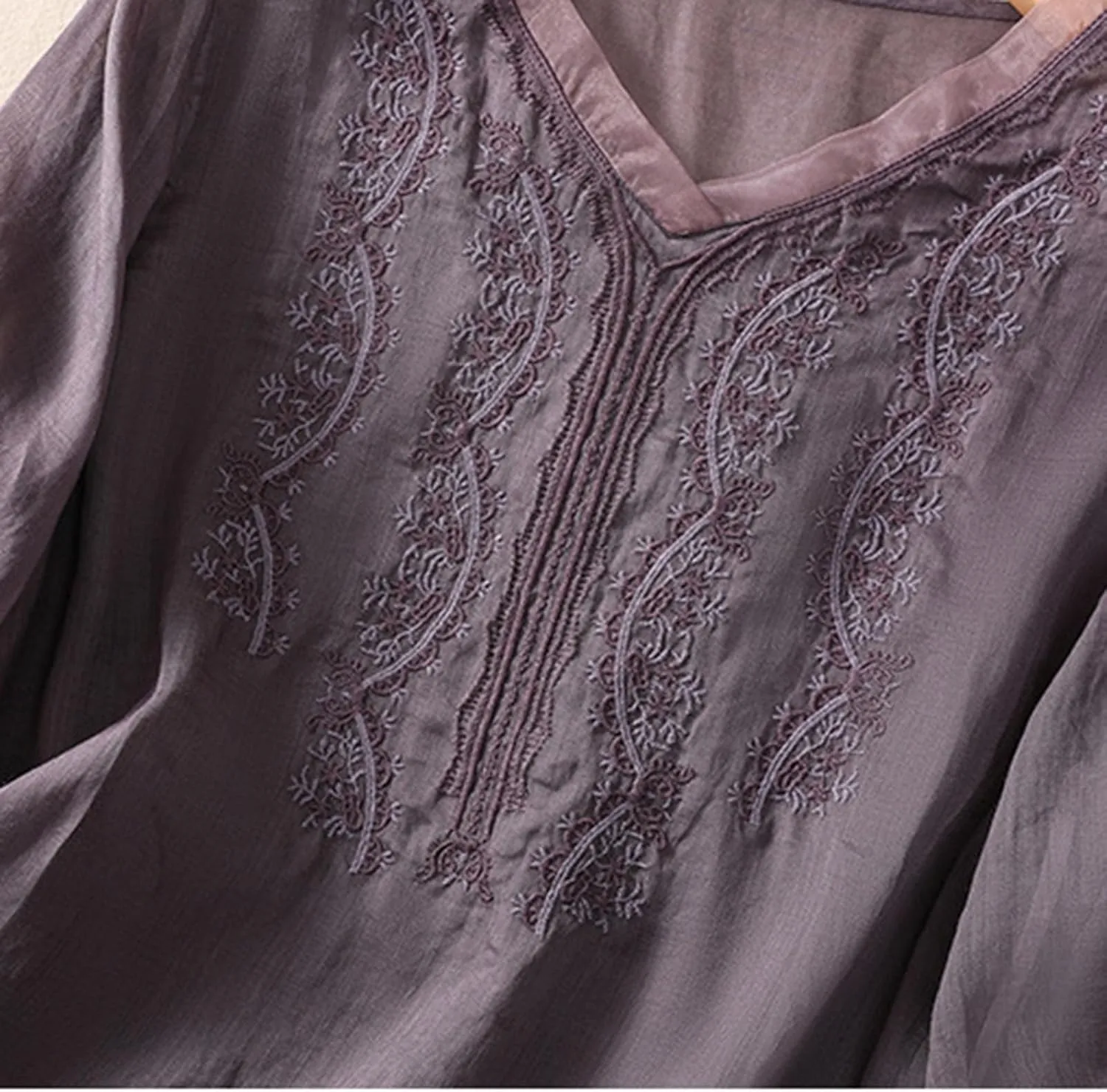 Embroidered Tops for Women Summer Mexican V Neck Blouses Fashion Cotton Linen Short Sleeve Shirt Boho Tees