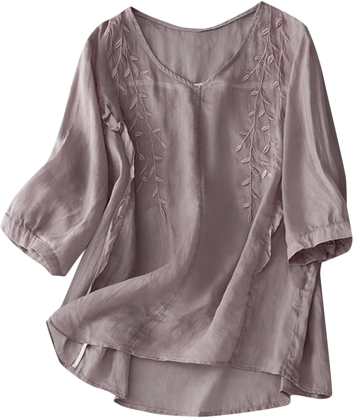 Embroidered Tops for Women Summer Mexican V Neck Blouses Fashion Cotton Linen Short Sleeve Shirt Boho Tees