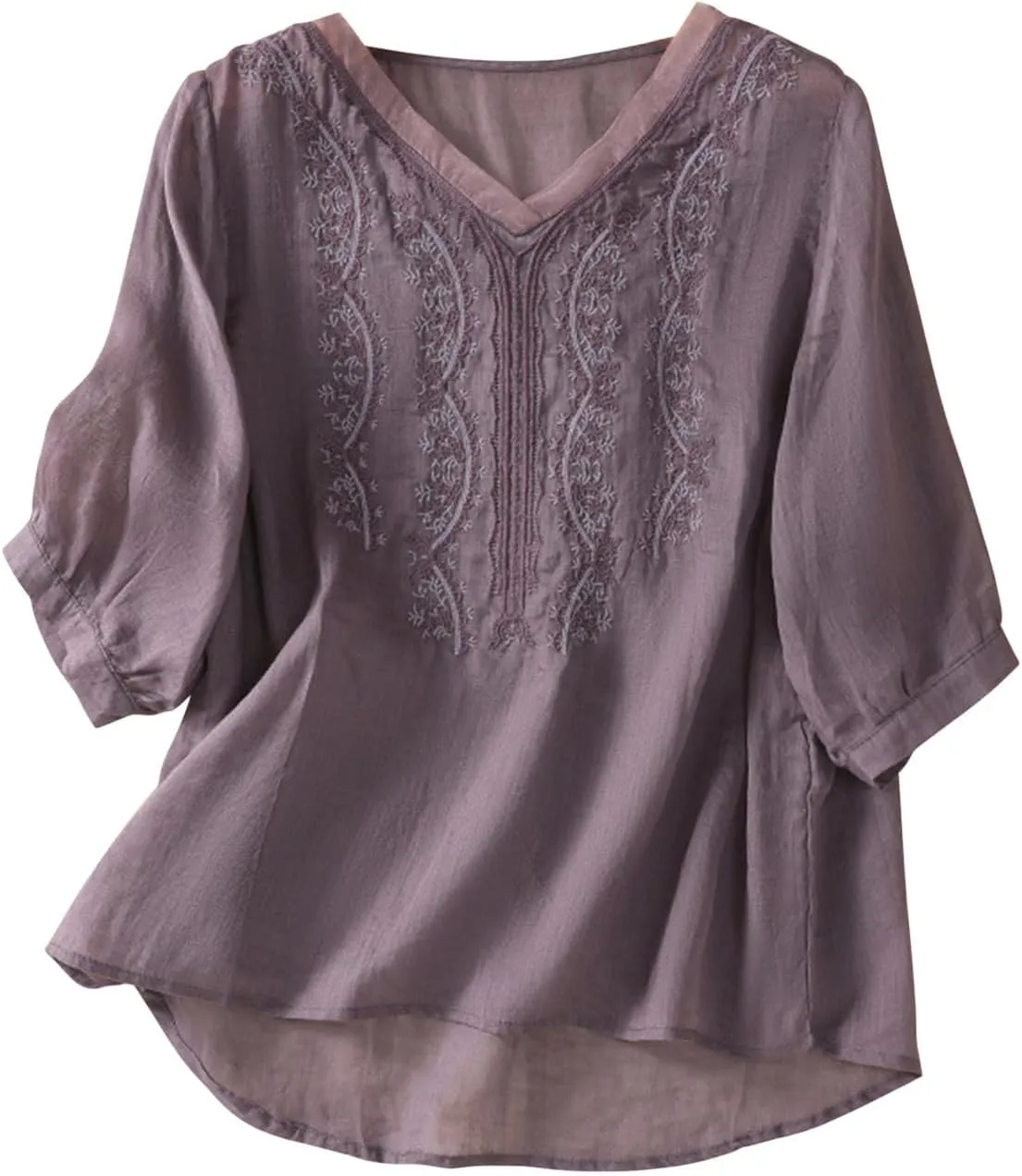 Embroidered Tops for Women Summer Mexican V Neck Blouses Fashion Cotton Linen Short Sleeve Shirt Boho Tees