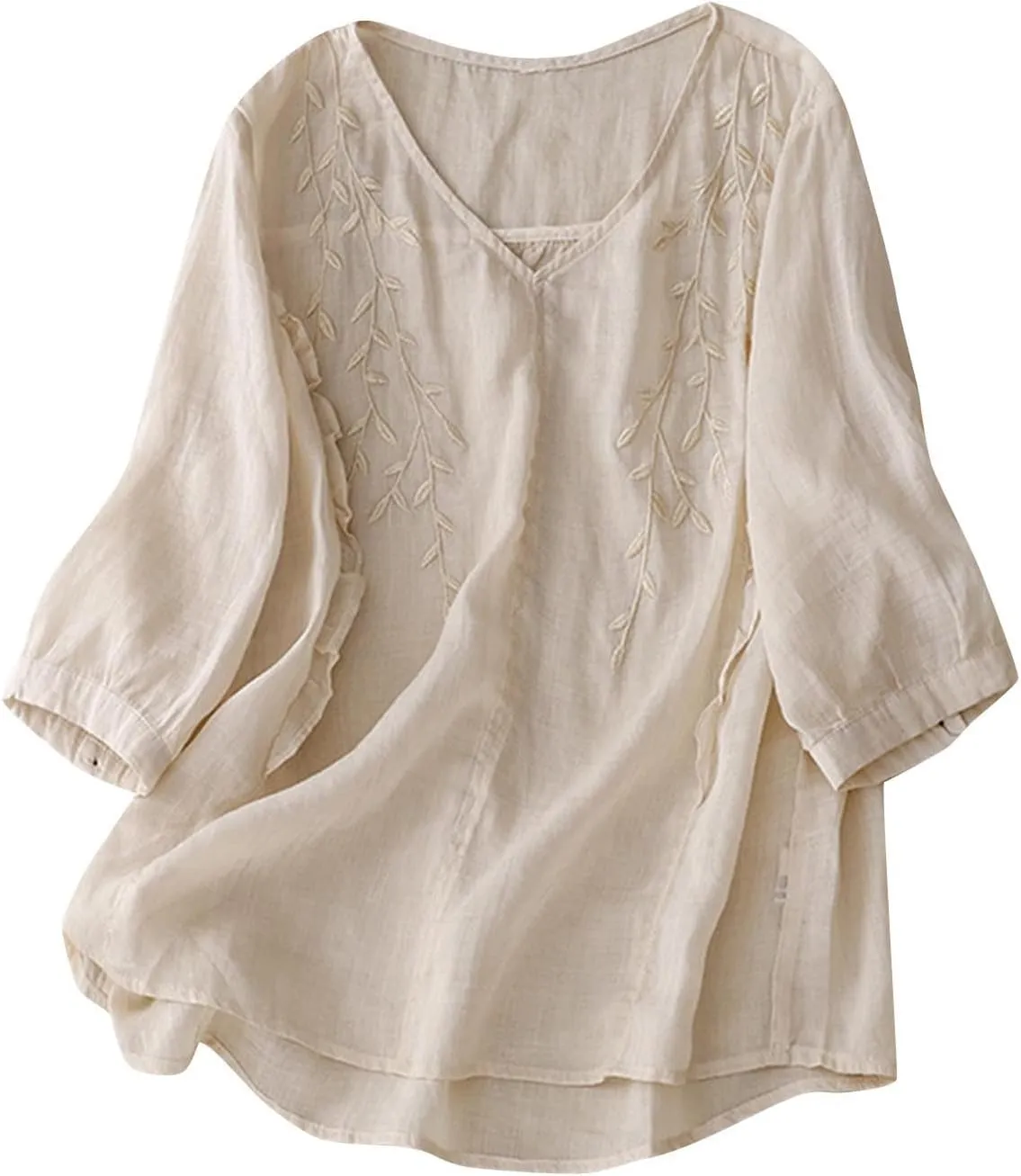 Embroidered Tops for Women Summer Mexican V Neck Blouses Fashion Cotton Linen Short Sleeve Shirt Boho Tees