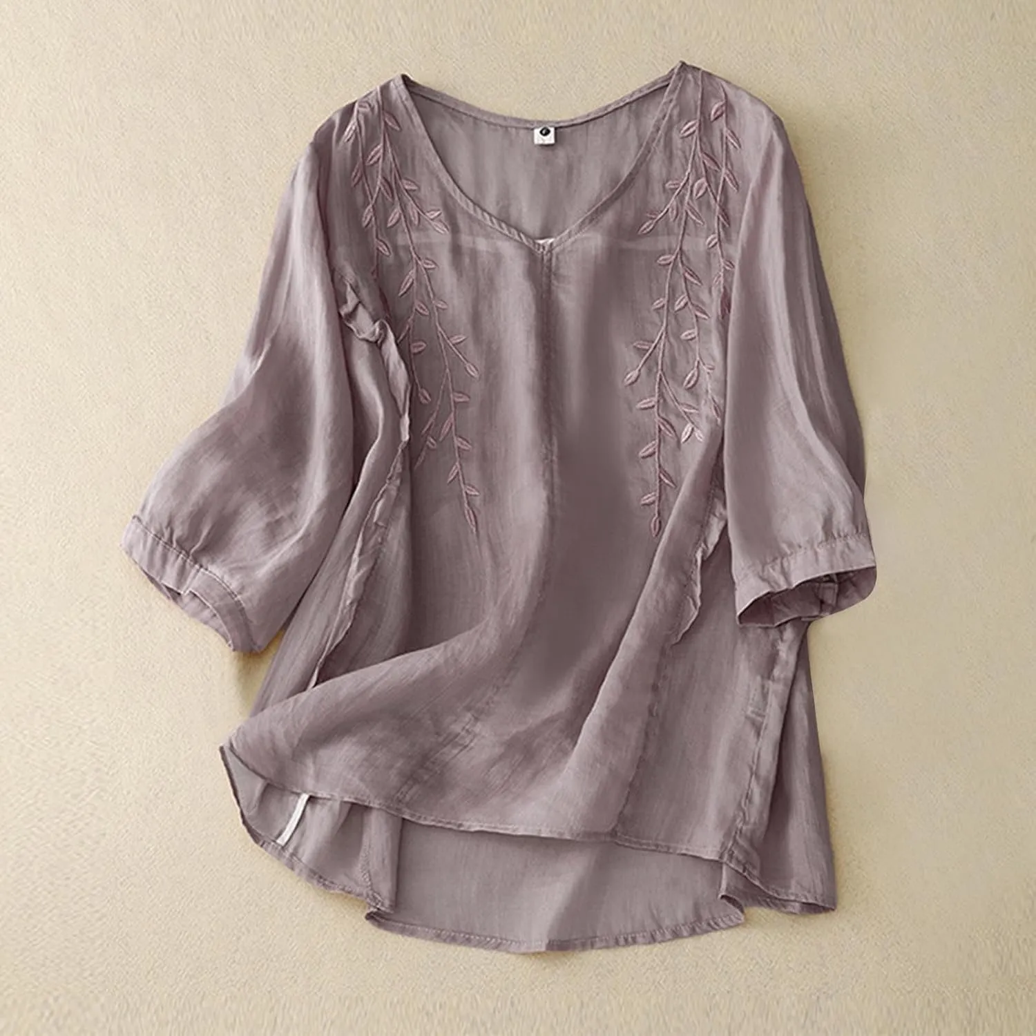 Embroidered Tops for Women Summer Mexican V Neck Blouses Fashion Cotton Linen Short Sleeve Shirt Boho Tees