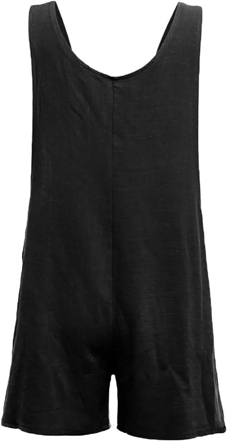 eoeioa Linen Short Rompers for Women Summer Adjustable Strap Button Down Jumpsuits Loose Casual Hot Shot Romper with Pockets