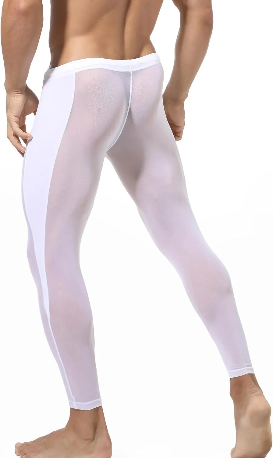 FEOYA Mens Mesh Pants See Through Compression Tights Leggings Transparent Sheer Capris Trousers Sports Sweatpants