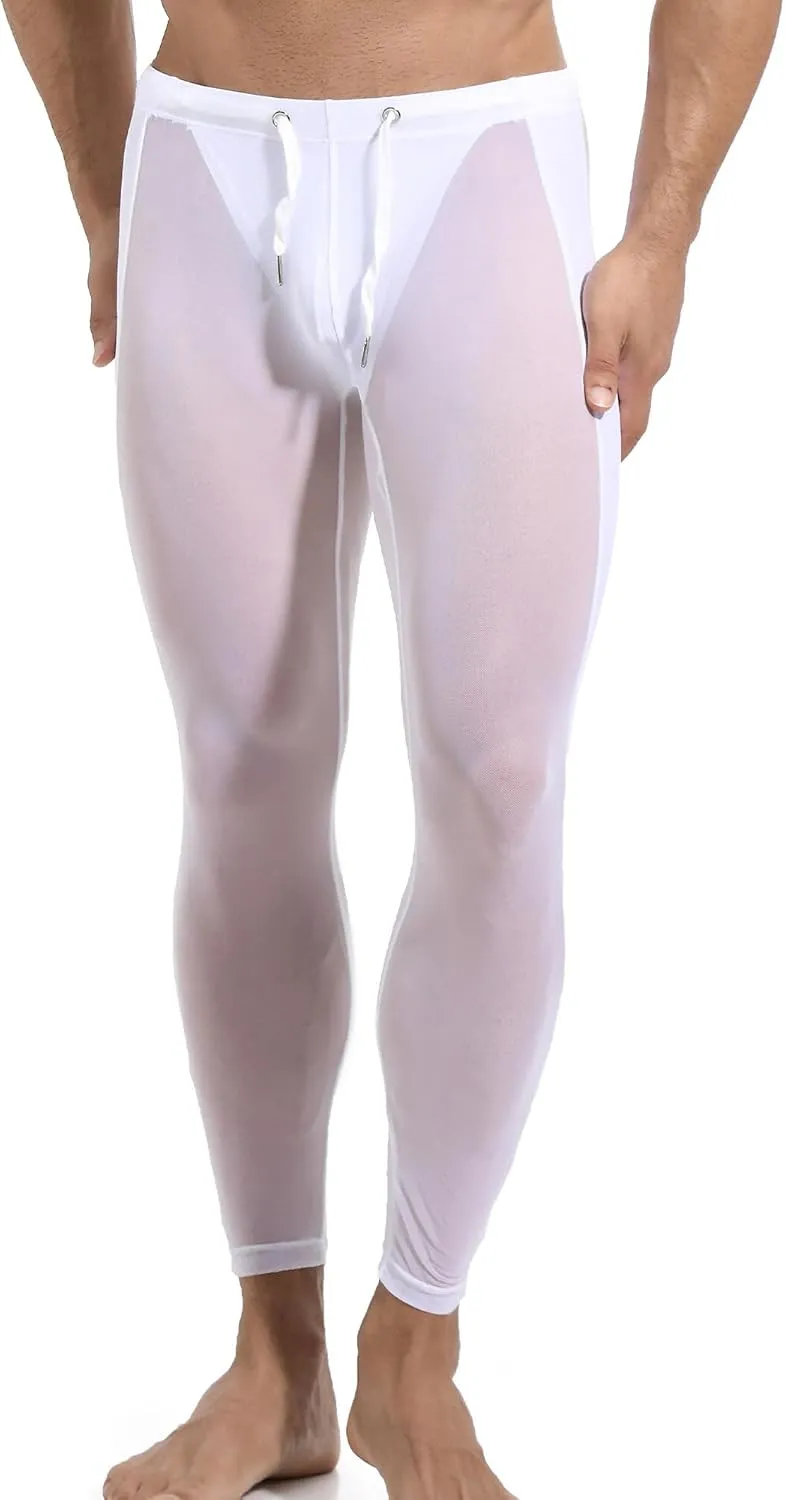 FEOYA Mens Mesh Pants See Through Compression Tights Leggings Transparent Sheer Capris Trousers Sports Sweatpants