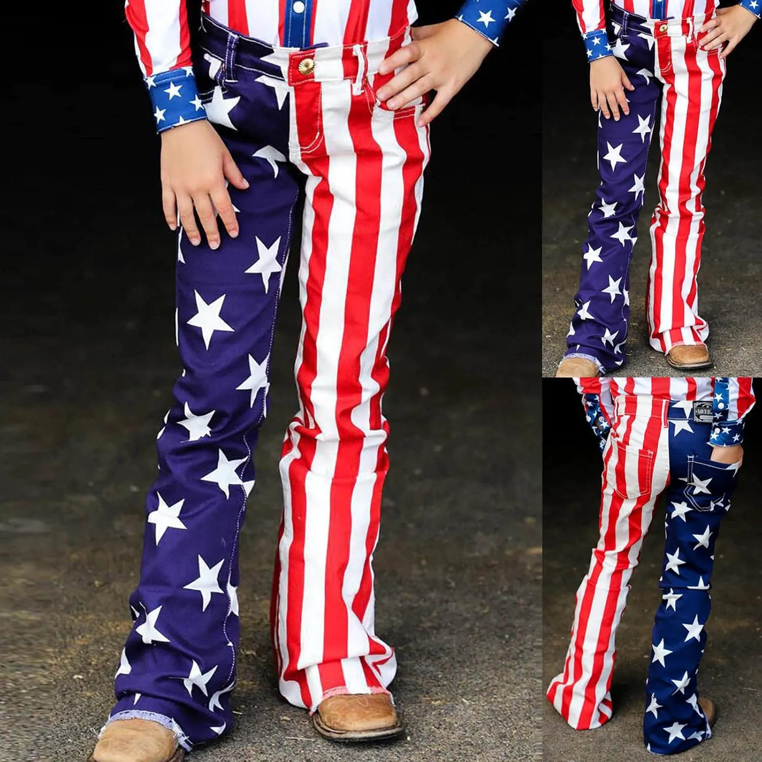 Flare Jeans for Women High Waisted Stretchy American Flag Bell Bottoms Denim Flare Pants 4th of July Patriotic Trouser