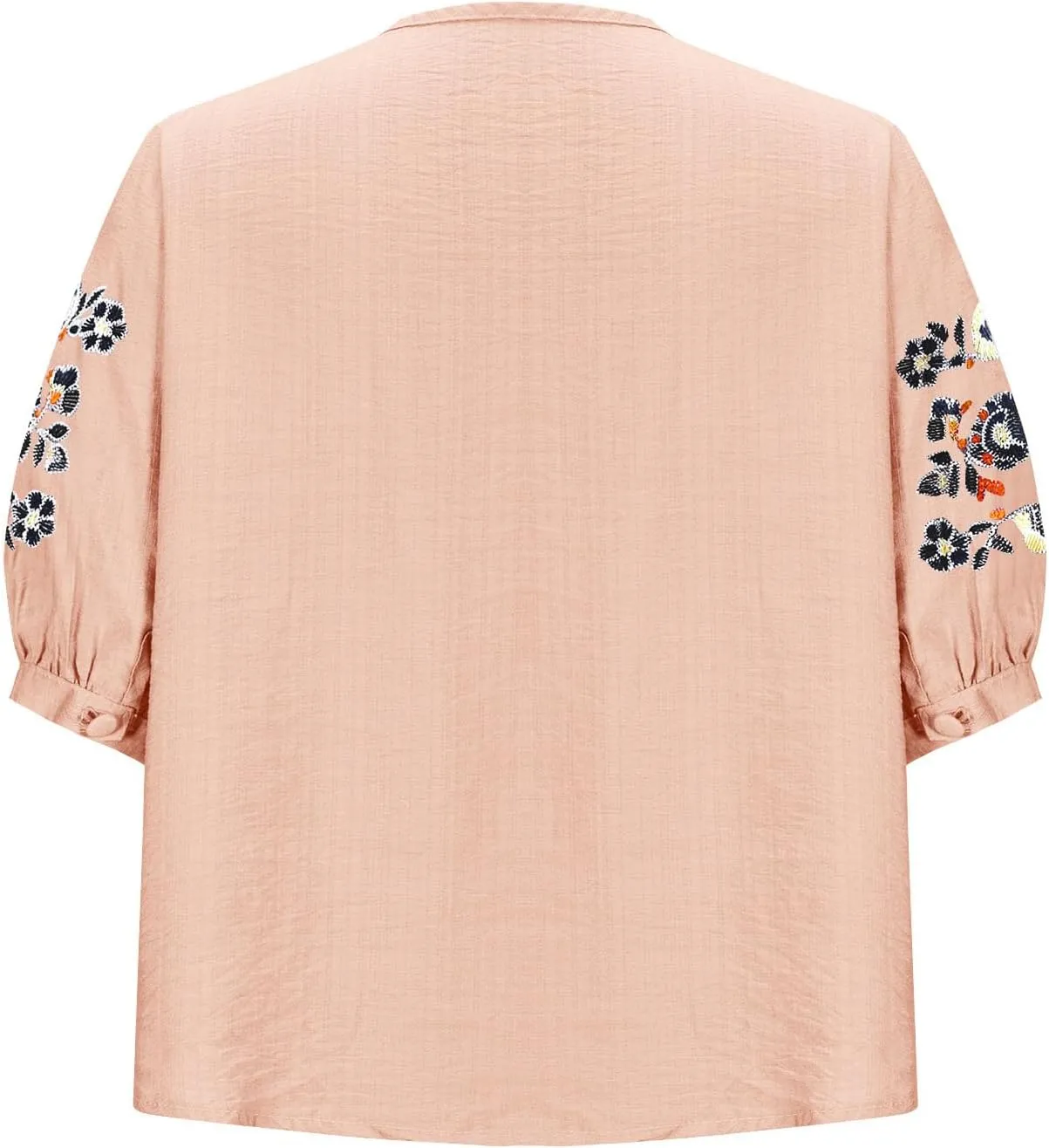 Floral Embroidery Top Cotton Linen Tee Boho Ethnic Style Peasant Shirt Summer Short Sleeve O-Neck Button Blouse Tunic