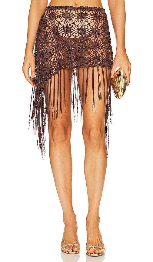 Frankies Bikinis Hendrix Crochet Skirt in Brown