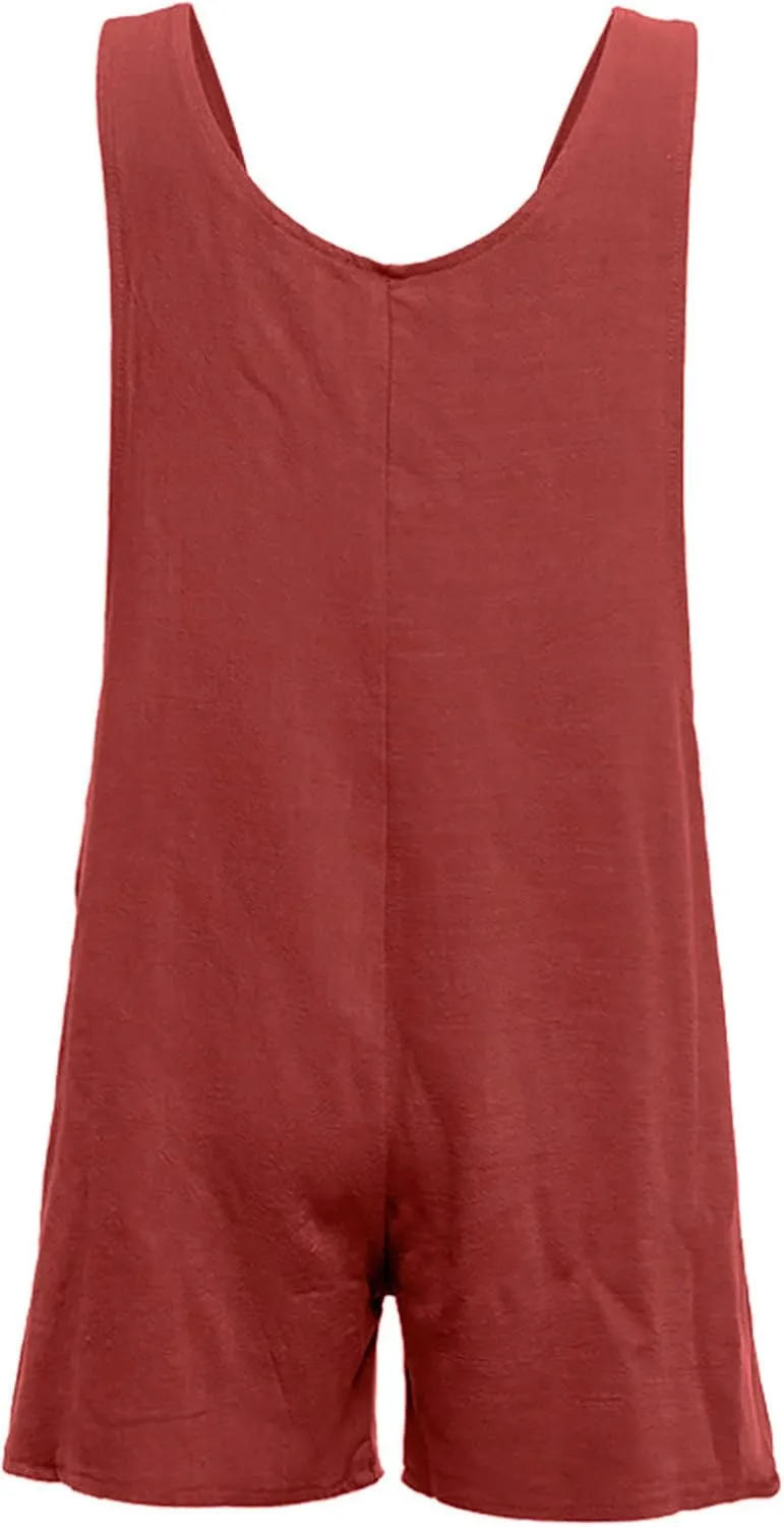 FZYLQY 2025 Ladies Summer Button Up Comfy Rompers Casual Suspender Shorts Jumpsuit Strap Pants with Pockets Bib Overalls