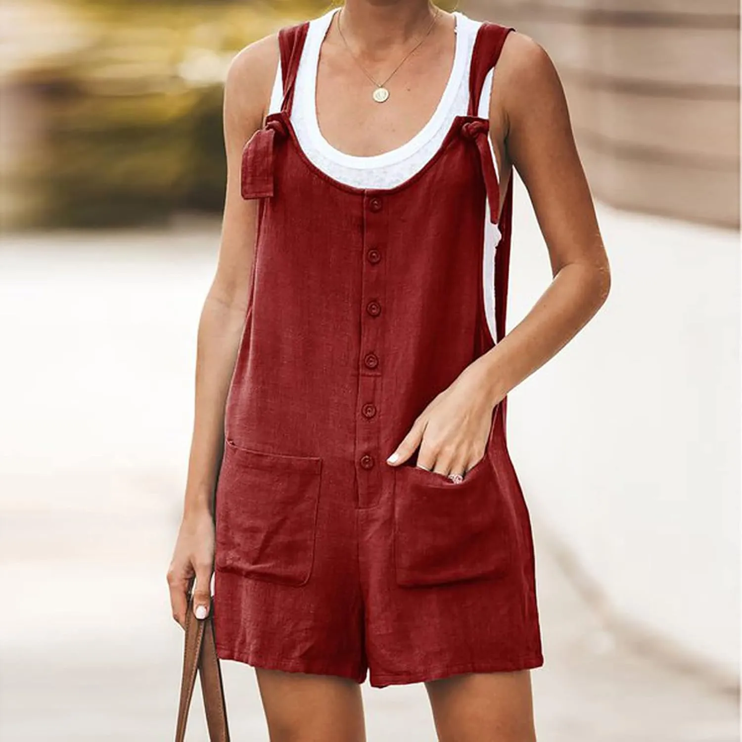 FZYLQY 2025 Ladies Summer Button Up Comfy Rompers Casual Suspender Shorts Jumpsuit Strap Pants with Pockets Bib Overalls