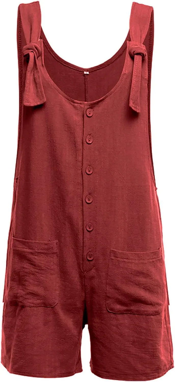 FZYLQY 2025 Ladies Summer Button Up Comfy Rompers Casual Suspender Shorts Jumpsuit Strap Pants with Pockets Bib Overalls
